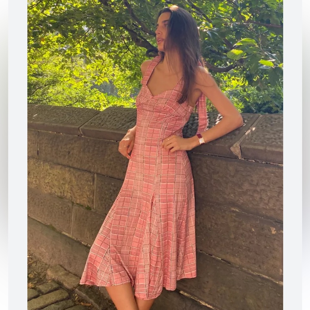 En Saison Pink Plaid Midi Dress
